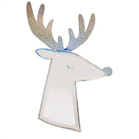 Silver Sparkle Reindeer Plates (8u)