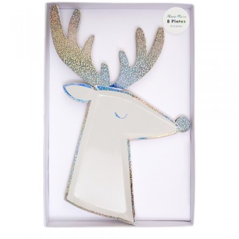 Silver Sparkle Reindeer Plates (8u) 2
