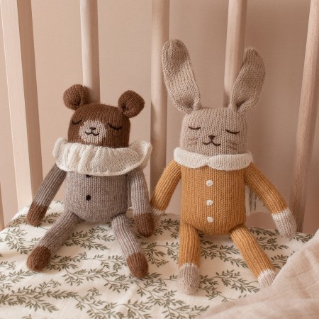 Soft Toy in Ochre Jumpsuit - Bunny