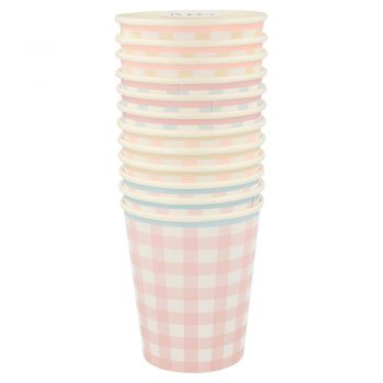 Vasos de papel Gingham - 12u. 2