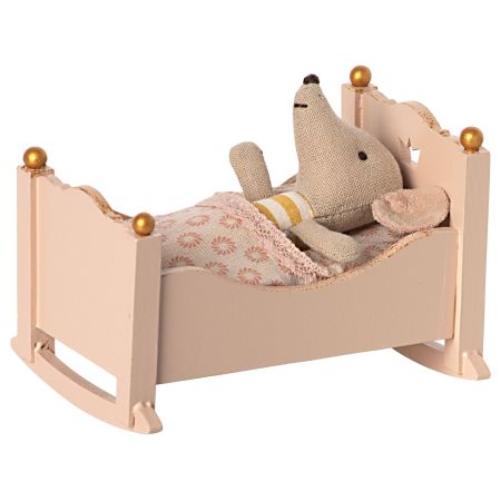 Cuna madera rosa - Bebé ratón (10cm)