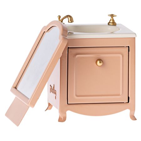 Mueble miniatura lavamanos con espejo - Rosa