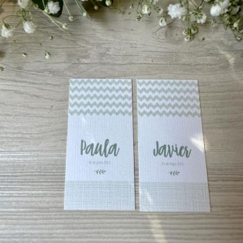 Tarjeta Zig zag verde personalizada (14u.) 2