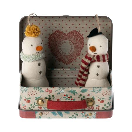 Snowman Ornaments (2u) in Metal Suitcase