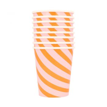 Vasos Rayas Naranja (8u) 2