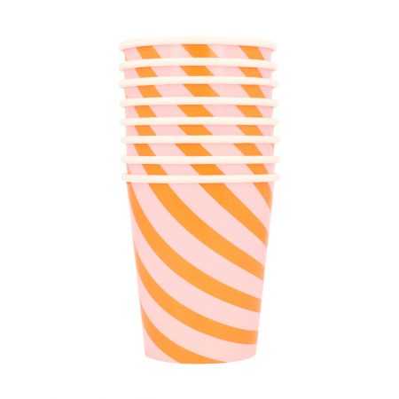 Pink & Orange Stripy Cups (8u)