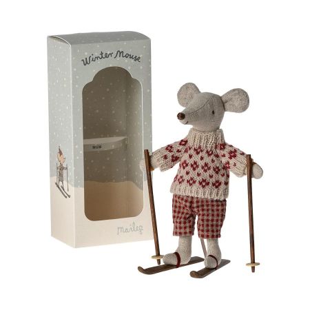 Winter Mum mouse with ski set (15cm)