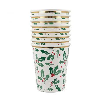 Vasos Acebo Navidad (8u)