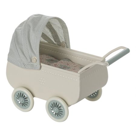 Pram, with baby mouse - mint (H9cm)
