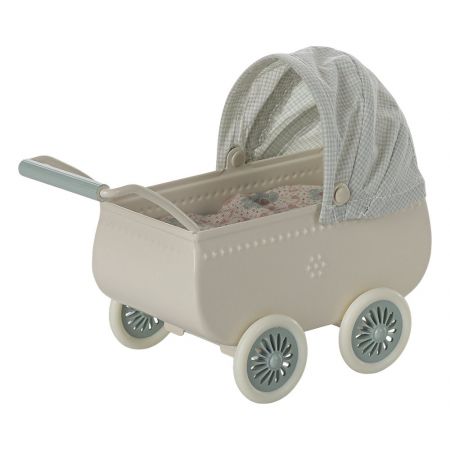 Pram, with baby mouse - mint (H9cm)