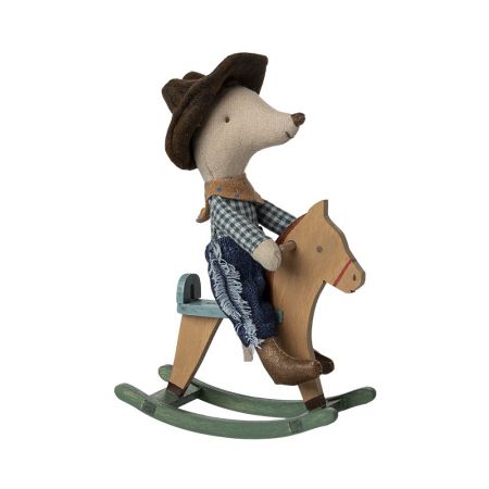 Cowboy mouse on rocking horse (11 cm)