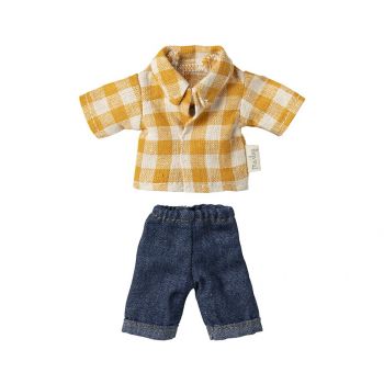 Yellow checked shirt and pants, Dad mouse (15cm)