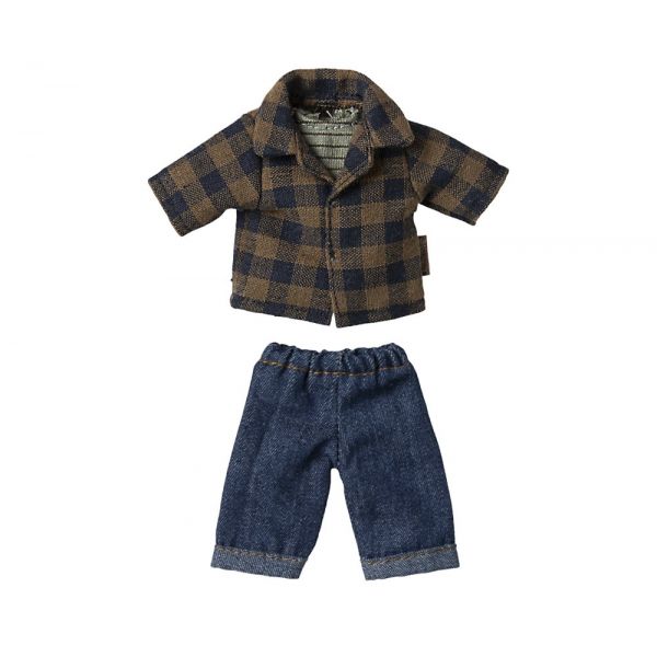 Brown checked shirt and pants, Dad mouse (15cm)