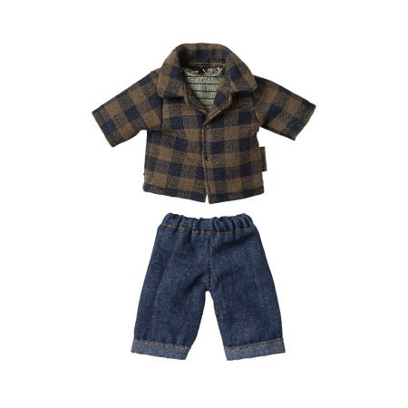 Brown checked shirt and pants, Dad mouse (15cm)