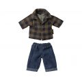 Brown checked shirt and pants, Dad mouse (15cm)