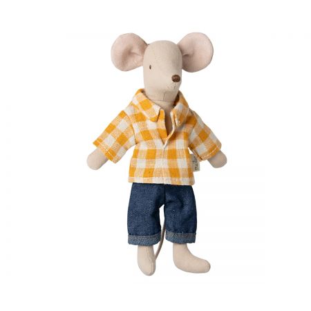 Yellow checked shirt and pants, Dad mouse (15cm)