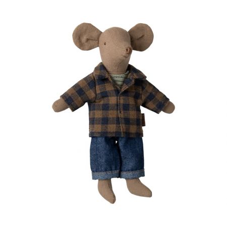 Brown checked shirt and pants, Dad mouse (15cm)