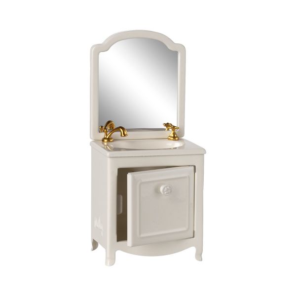 Mueble miniatura lavamanos con espejo - Blanco (15cm)