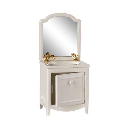 Mueble miniatura lavamanos con espejo - Blanco (15cm)