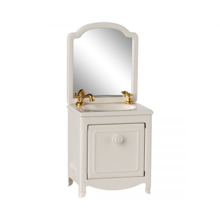 Mueble miniatura lavamanos con espejo - Blanco (15cm)
