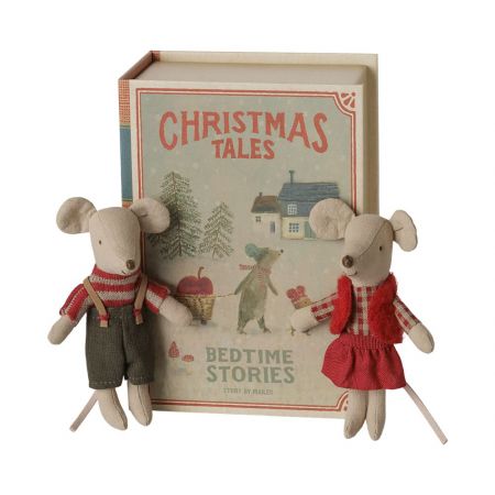 Christmas twin mice, Little sister and brother in book (16cm)