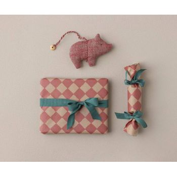 Gift wrap, 10 m - Checker - Powder/Red 2