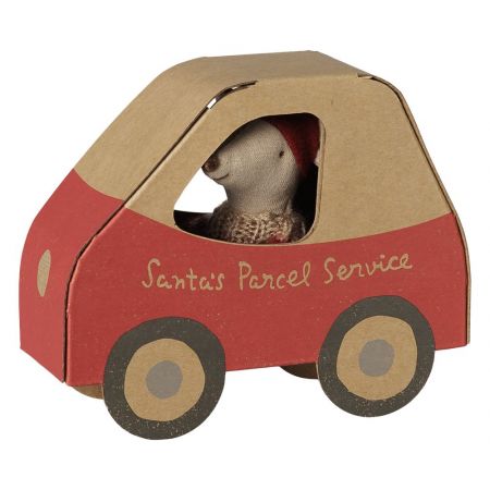 Christmas mouse, Little Sister in car box (11cm)