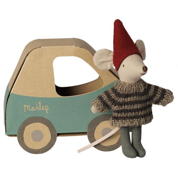 Christmas mouse, Little Brother in car box (11cm)